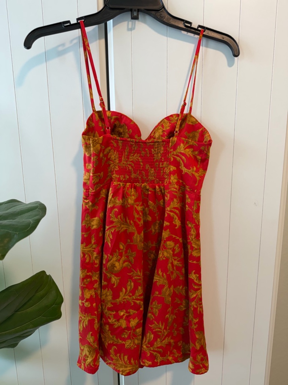 112- Urban Outfitters Red and Gold Floral Mini Dress - Picture 3 of 6